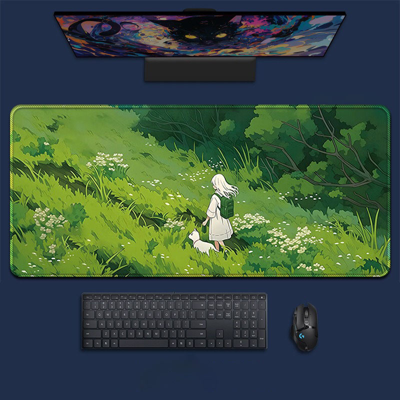 Desk Setup Natural - Alfombrilla de ratón grande para juegos