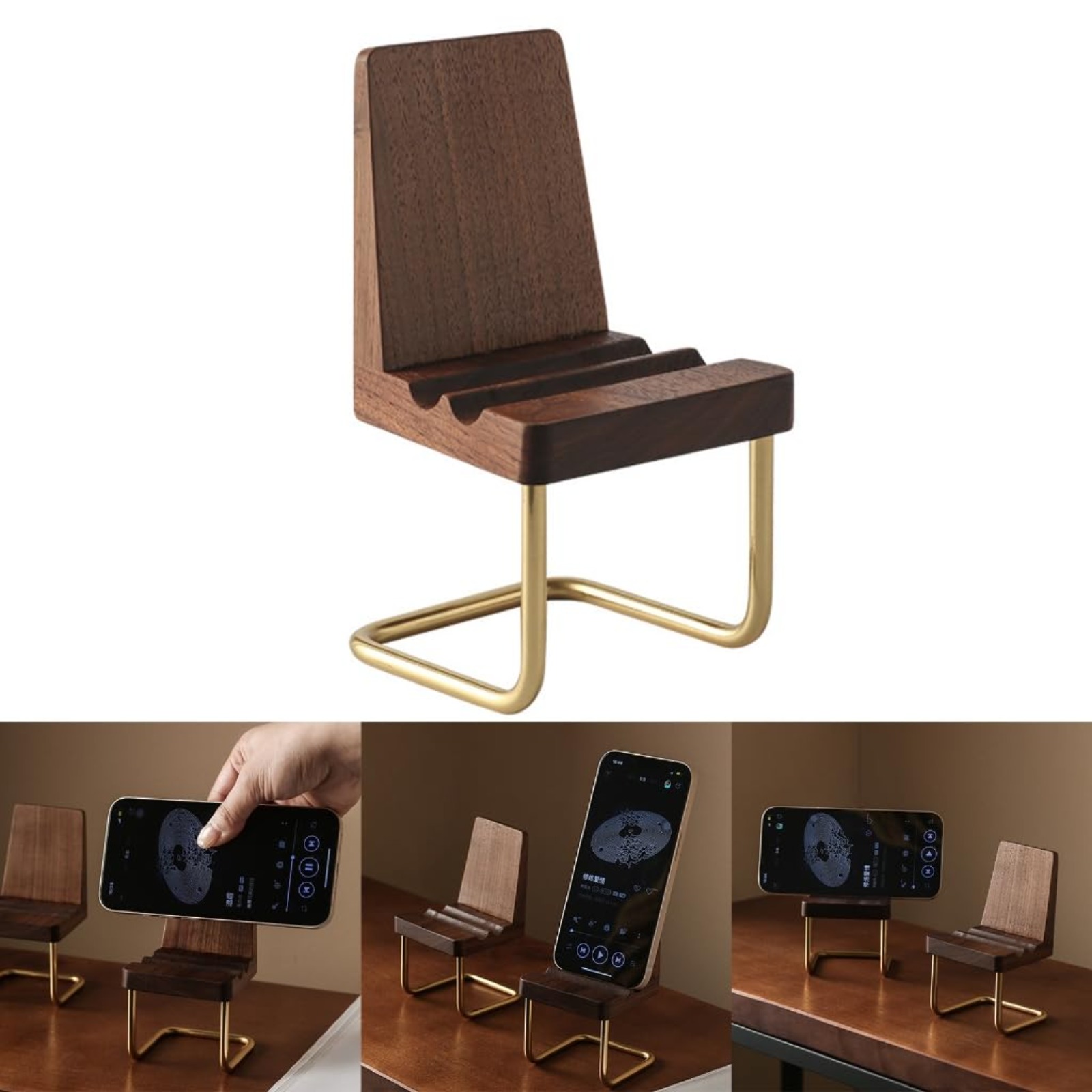 Desk Setup Natural - Soporte de Madera para Teléfono, Organizador